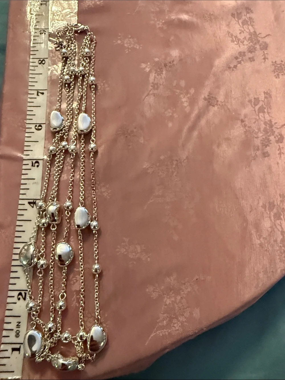 Elegant Multi-Strand Silver Bead & Oval Pendant Necklace